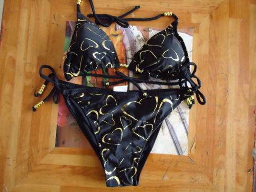 ladies  black  swimwear with foil gold pritn heart    30--34