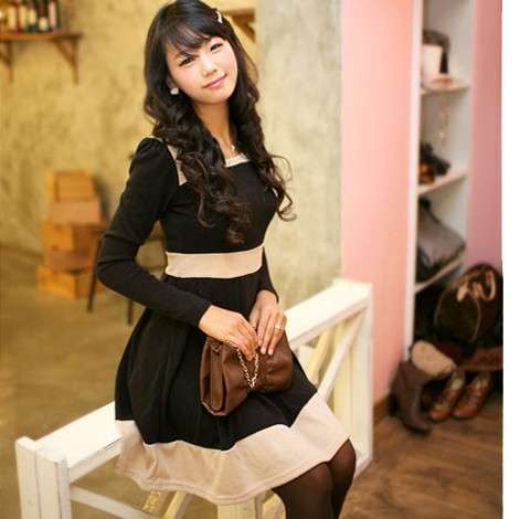ladies Long sleeve dress with contrast color    32--34
