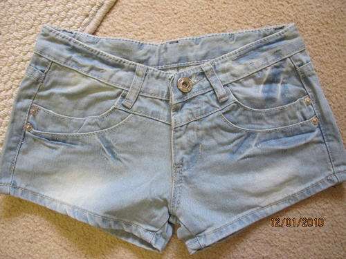Ladies   denim rigid authenic wash cheeky short .    - 30