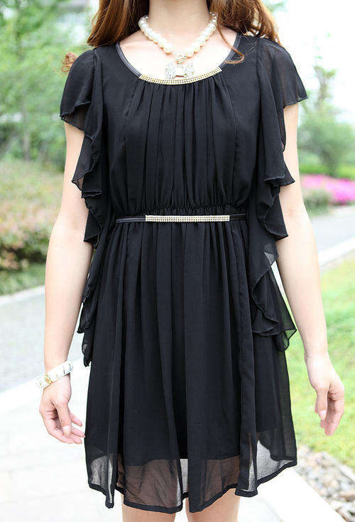 Black chiffon dress with diamonte around neck    -    fit for size 32---36