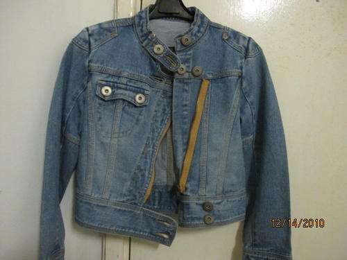 Ladies denim crop  jacket - thick denim rigid   -    fit for size -32