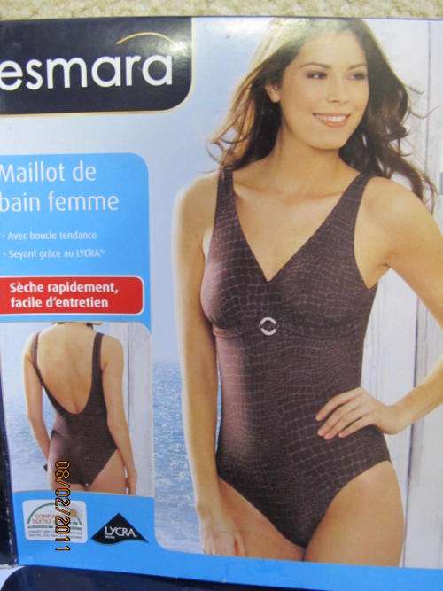 ladies brown leopard print ESMARA   swim costume front with buckle - size 38- 40