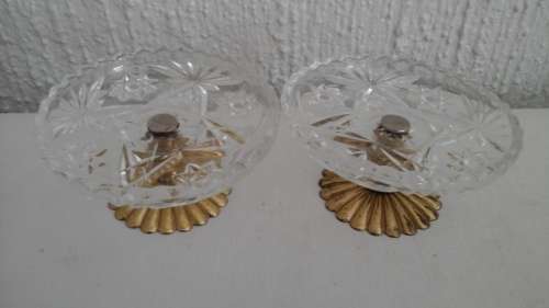 2 MAGNIFICENT PEPPERMINT DISHES MADE FROM CUT GLASS ON A BRASS PEDESTAL. PERFECT