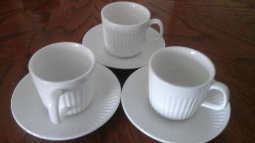 THREE LOVELY RETRO "ATHENA" IRONSTONE CHINA FLAT CUP AND SAUCER BY JOHNSON BROS. MADE IN ENGLAND!