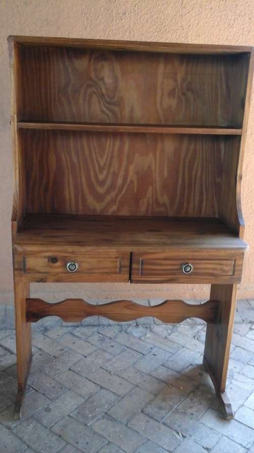 TOTALY DIFFERENT AND ABSOLUTELY FANTASTIC VINTAGE DARK STAINED PINE DESK AND SHELF UNIT. STUNNING!