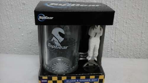 AWESOME TOP GEAR GLASS AND OPENER SET. COOL AND COLLECTIBLE PIECE!