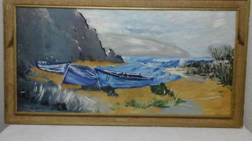 EXQUISITE VINTAGE FRAMED PAINTING OVER A PRINT OF A LAKE SIDE. SIGNED RUSSELL MORETON. MAGNIFICENT!