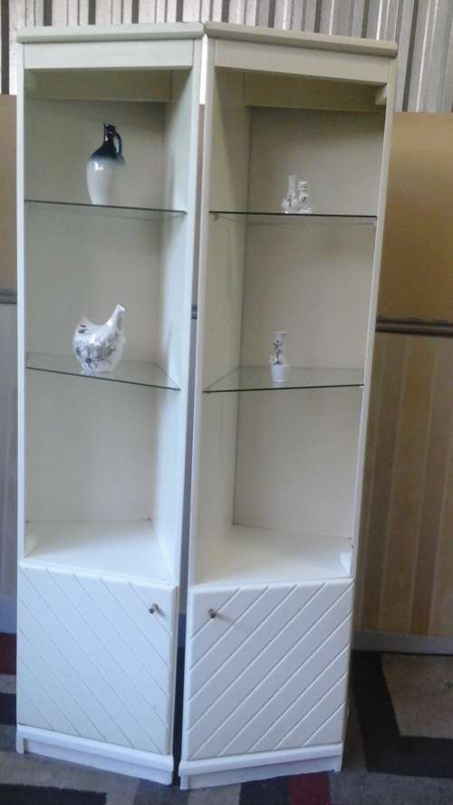 TWO MAGNIFICENT VINTAGE CORNER DISPLAY UNITS. STUNNING AND FUNCTIONAL!