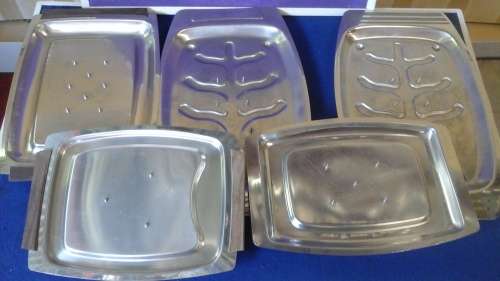 TERRIFIC SET OF FIVE STAINLESS STEEL MEAT SERVING TRAYS. AWESOME AND USEFUL PIECES!