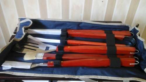 ABSOLUTELY AWESOME 'THEBE RISK SERVICES BRAAI' ACCESSORIES/ UTENSILS SET. AWESOME & USEFUL!