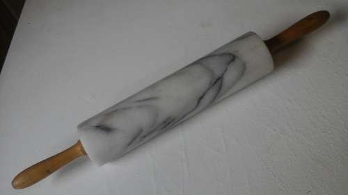 ABSOLUTELY PHENOMENAL VINTAGE MARBLE AND WOOD ROLLING PIN. TERRIFIC & USEFUL PIECE!