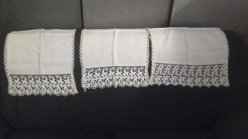THREE EXQUISITE VINTAGE ANTIMACASSARS. MADE FROM COTTON. TERRIFIC SET!