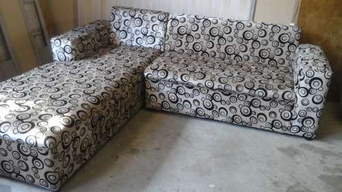 A COMPACT YET LARGE L SHAPED LOUNGE SUITE. HAS A VELVET FEEL TO IT. STUNNING