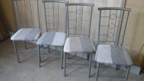 4 LIGHTWEIGHT STEEL AND FABRIC KITCHEN CHAIRS  PRACTICAL FOR A SMALL SPACE.. BID PER EACH