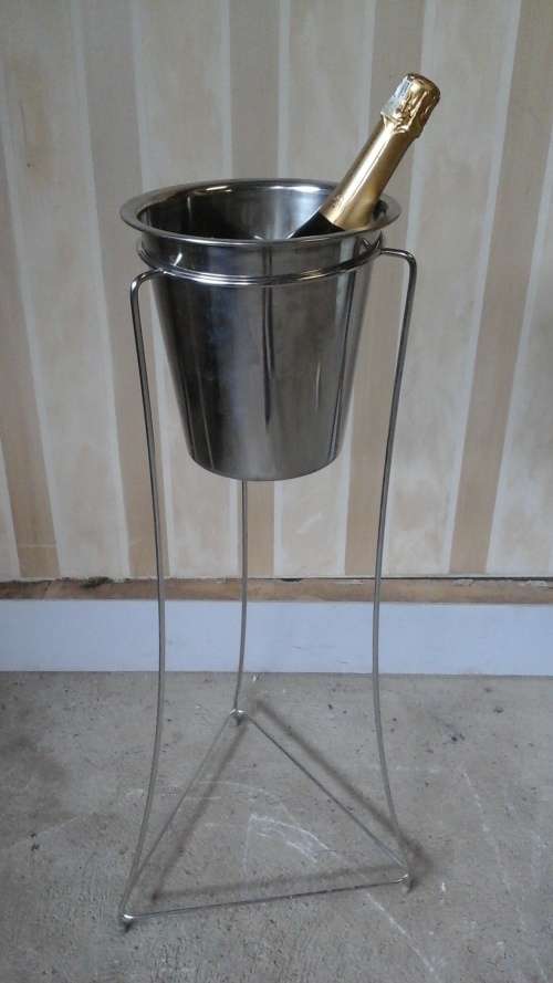 SIMPLY EXQUISITE STAINLESS STEEL ICE BUCKET AND STAND. SPECTACULAR PIECE!
