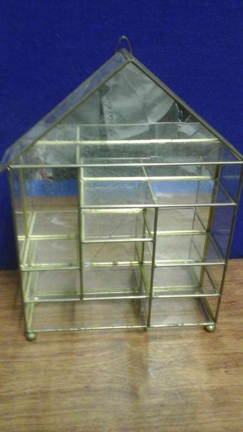ABSOLUTELY BEAUTIFUL VINTAGE GLASS AND BRASS PRINTERS TRAY. SHAPED INTO A GORGEOUS HOUSE. STUNNING!