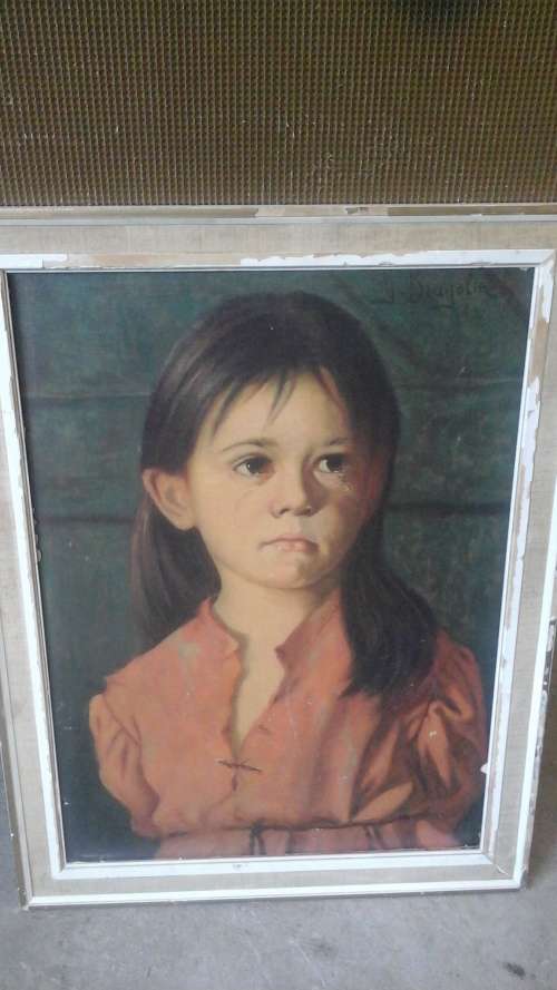 STUNNING VINTAGE FRAMED CRYING GIRL PRINT BY GIOVANNI BRAGOLIN. BEAUTIFUL PIECE!