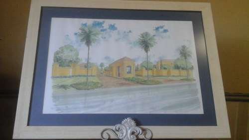 FANTASTIC FRAMED PRINT OF THE GATE OF AN ESTATE. SIGNED ALMERO OOSTHUIZEN 2000. GORGEOUS PIECE!