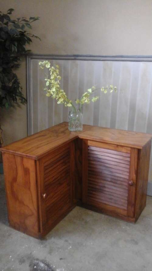 DEFINITLY DIFFERENT. A COMPACT CORNER PINE CABINET. IT MIGHT ONLY BE PINE BUT ITS STURDY AND STRONG