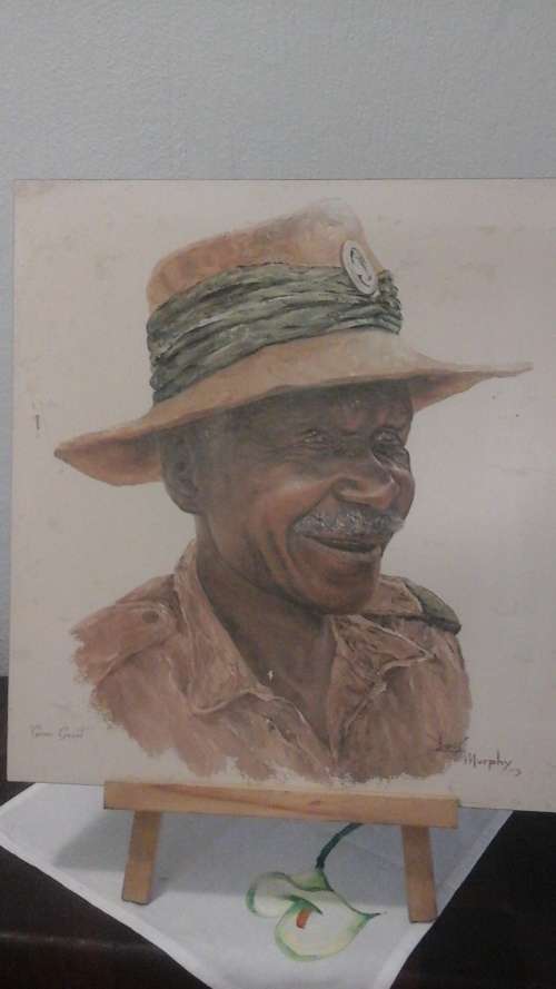 PHENOMENAL VINTAGE BLOCK MOUNTED PRINT OF A GAME GUARD SIGNED DENIS MURPHY. MAGNIFICENT!