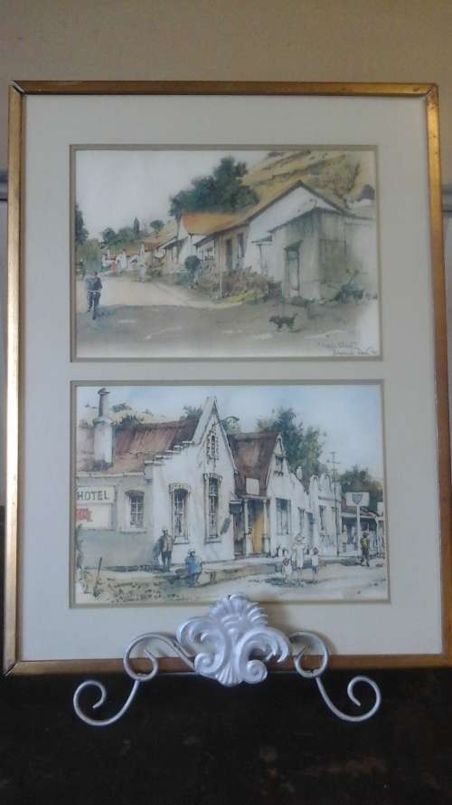 TWO MAGNIFICENT PRINTS OF CITY STREETS. FRAMED IN ONE FRAME. TERRIFIC PIECE!