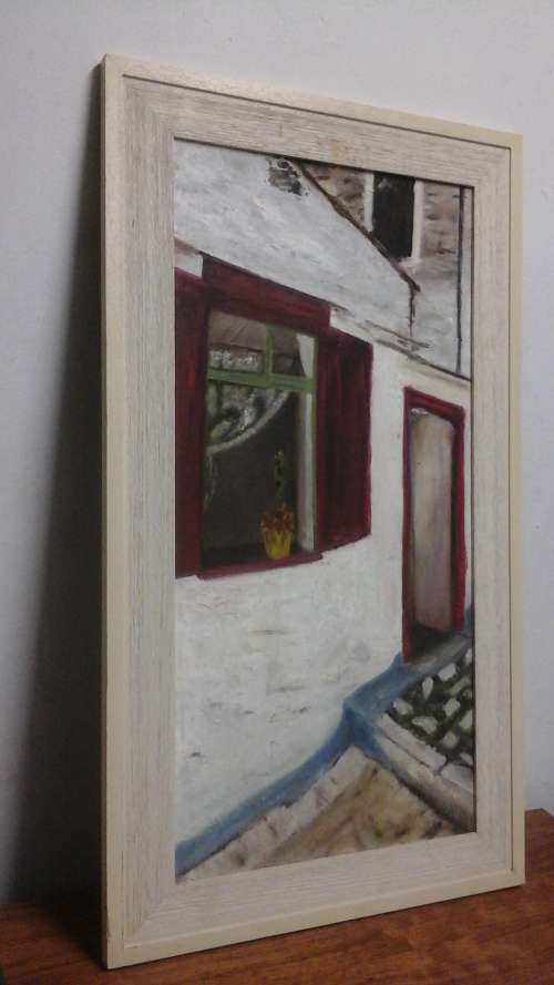 A SUPERB UNSIGNED OIL ON BOARD. AN INTERESTING VILLA STYLED THEME.