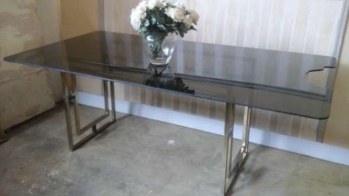 ABSOLUTELY STUNNING VINTAGE STEEL AND GLASS DINING ROOM TABLE. AWESOME & FUNCTIONAL!