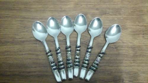 AWESOME SET OF 6  TEASPOONS WITH GORGEOUS BEADED HANDLES. BEAUTIFUL & USEFUL!
