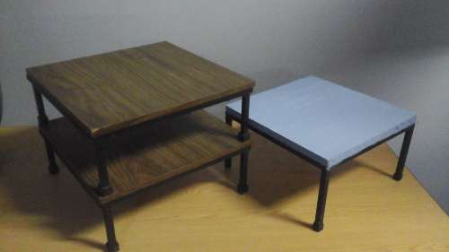 THREE STUNNING VINTAGE WOOD AND STEEL FOOT STOOLS. TERRIFIC AND USEFUL!