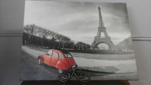 EXQUISITE WALL ART CANVAS OF A CITROEN? PARKED IN FRONT OF THE EIFFEL TOWER ON A RAINY DAY. STUNNING