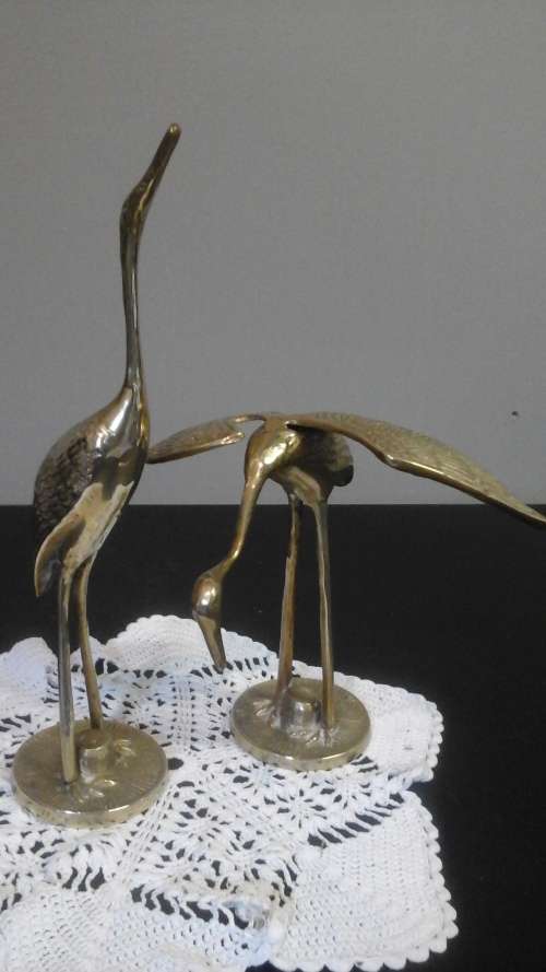 TWO MAGNIFICENT VINTAGE BRASS FLAMINGO ORNAMENTS.  LOVELY SET!