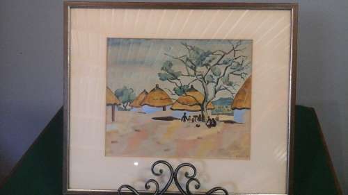 TERRIFIC FRAMED VILLAGE WATER COLOR?/ PRINT? SIGNED E. DELBRUCK.  GORGEOUS PIECE!