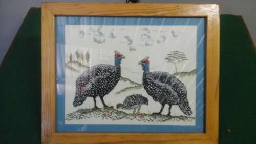 FABULOUS VINTAGE FRAMED TAPESTRY OF A GUINEA FOWLS. PHENOMENAL PIECE