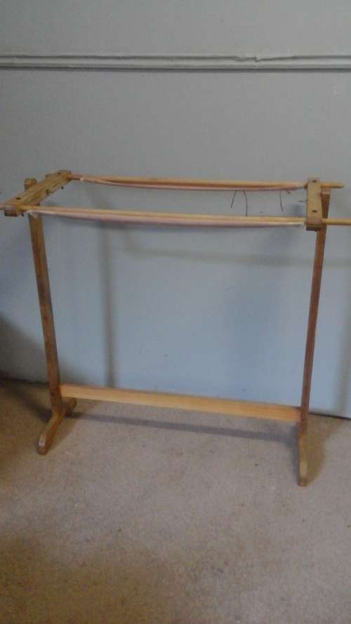 PHENOMENAL VINTAGE TAPESTRY/ NEEDLE WORK FRAME. HIGHLY UNUSUAL AS IT IS ON A STAND. TERRIFIC!