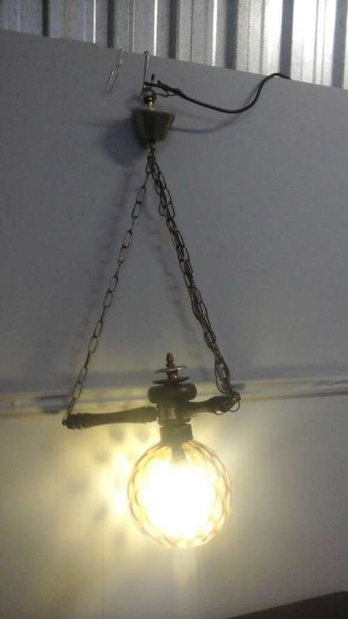INCREDIBLE VINTAGE GLASS, STEEL AND WOOD CEILING LIGHT. GORGEOUS AND FUNCTIONAL PIECE!