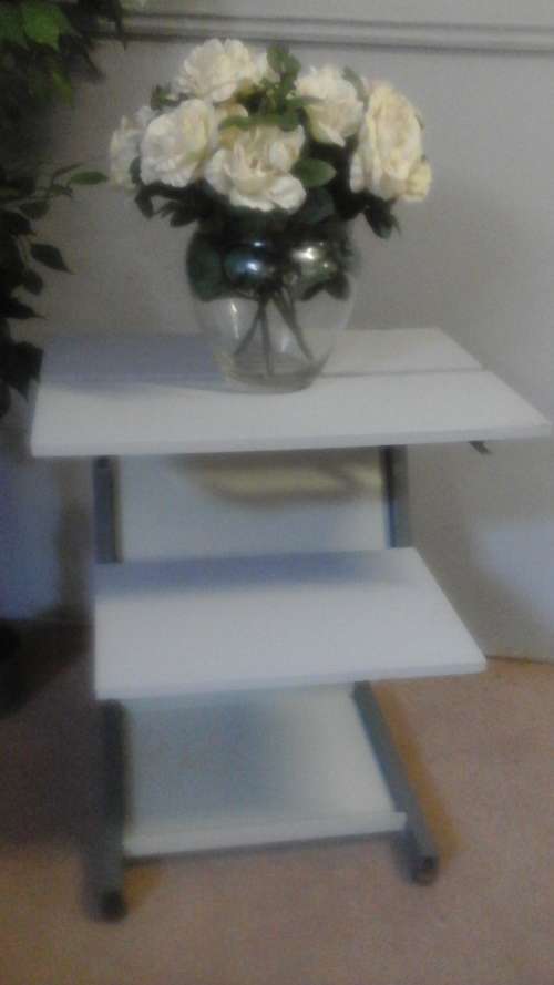 TERRIFIC WOOD AND STEEL COMPUTER STAND/ DESK. AWESOME AND USEFUL PIECE!