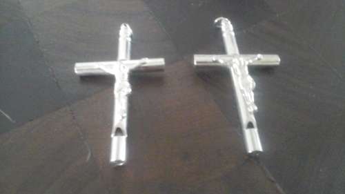 2 TOTALLY UNIQUE PLATED CRUCIFIX THAT IS ALSO A WHISTLE. HANG IT ON A CHAIN. STUNNING PIECE