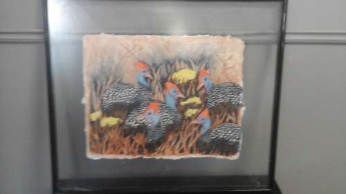 GORGEOUS FRAMED GUINEA FOWL WATER COLOR? SIGNED JOEY V/R. STUNNING PIECE!