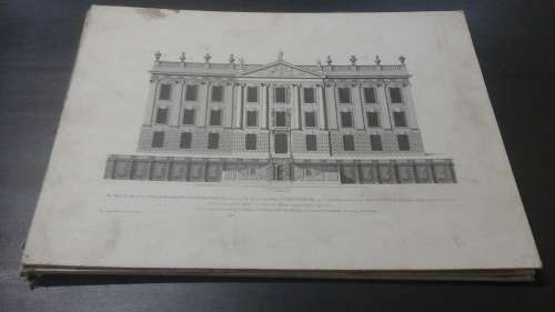 TERRIFIC VINTAGE ARCHITECTURAL PRINT - THE WEST PROSPECT OF CHATSWORTH IN DARBYSHIRE. STUNNING!