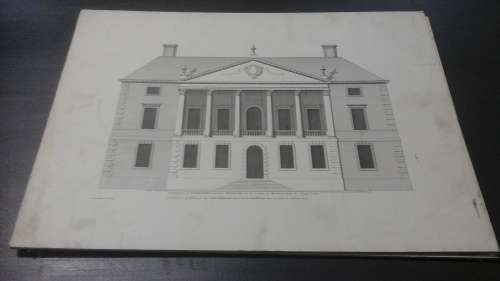TERRIFIC VINTAGE ARCHITECTURAL PRINT - THE ELEVATION OF GUNNERSBURY HOUSE NEAR BRANTFORD. STUNNING!