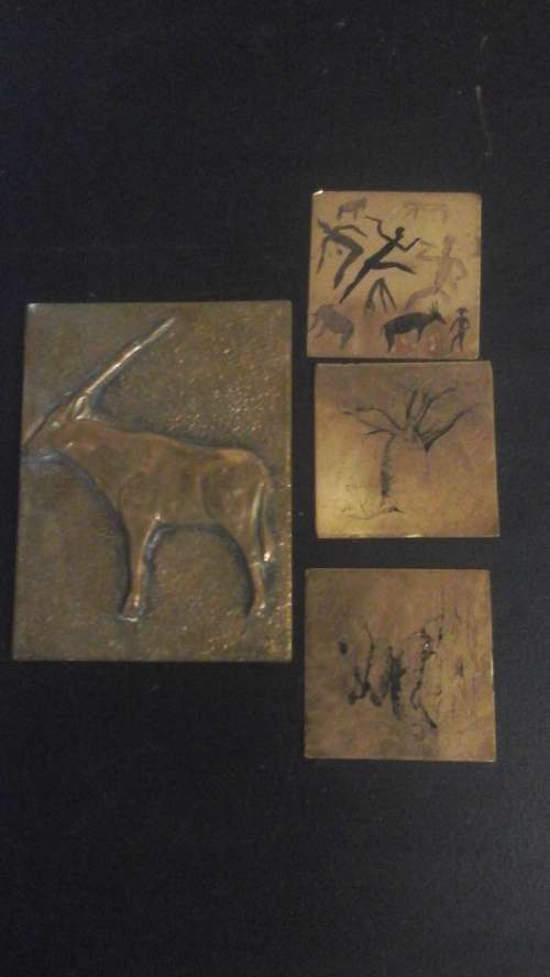 AWESOME ASSORTMENT OF FOUR COPPER PLAQUES.REALLY TERRIFIC SET!