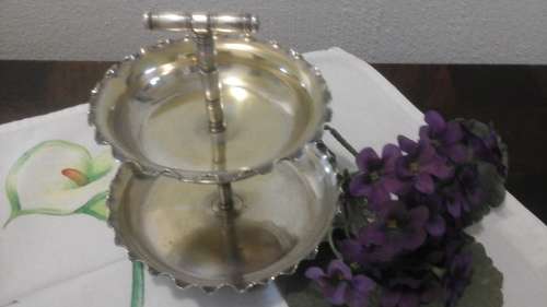 MAGNIFICENT VINTAGE PLATED TWO TIER SNACK DISH. STUNNING PIECE!