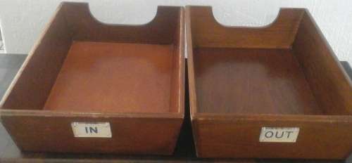 TWO INCREDIBLE VINTAGE "IN & OUT" FILING TRAYS. FANTASTIC AND USEFUL SET!