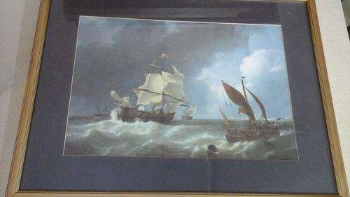 HISTORICAL BEAUTIFUL STUNNING WOOD FRAMED UNNAMED SHIPS PRINT