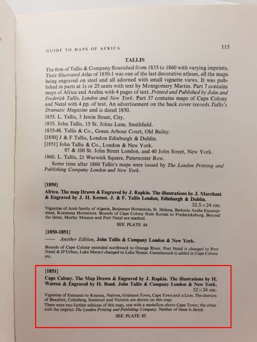 Tallis Map: Cape Colony by J Rapkin