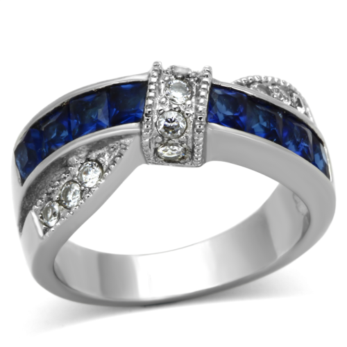 Local SA Stock - Size 8 (Q) - 18K White Gold Plated Over Stainless Steel Simulated Sapphire Ring