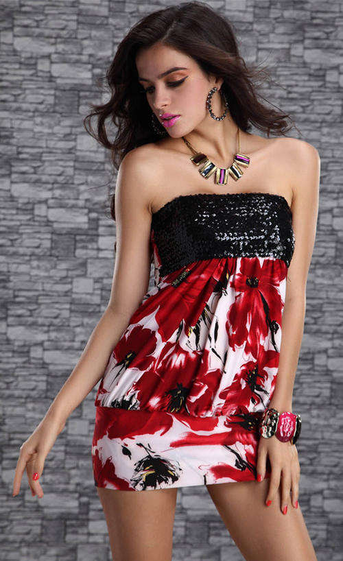 FANTASTIC FLORAL WITH SEQUINS DRESS