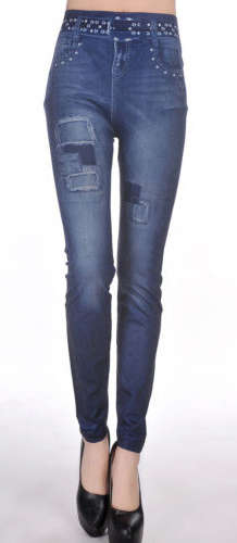 BEAUTIFUL BLUE PATCH DENIM LOOK LEGGINGS