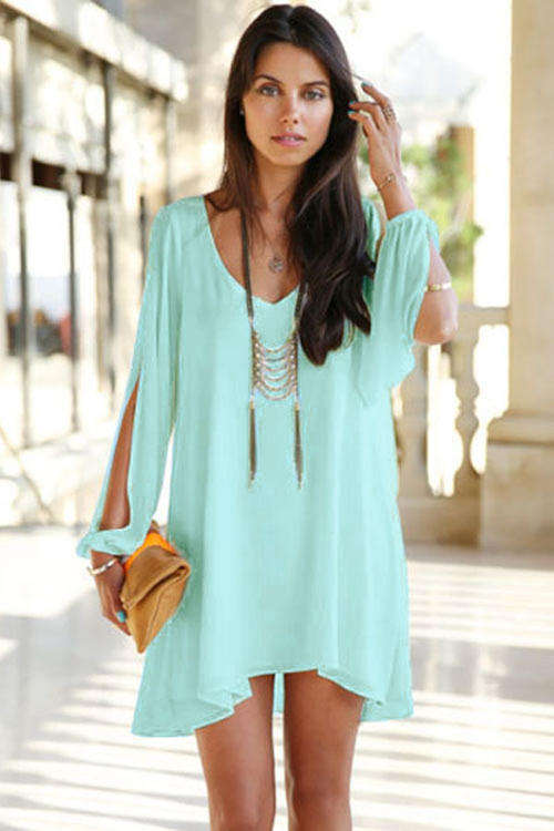 CASUAL CHIFFON SPLIT SLEEVE DETAIL DRESS