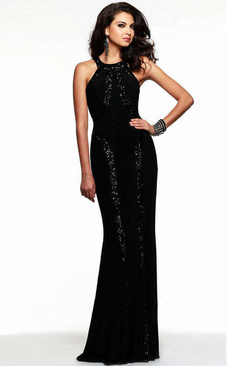 STUNNING SEQUIN TRIM DETAIL EVENING DRESS